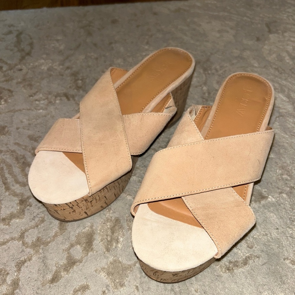 J Crew Tan Cross Strap Platform Heels